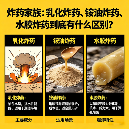 井陉炸药家族：乳化炸药、铵油炸药、水胶炸药到底有什么区别？